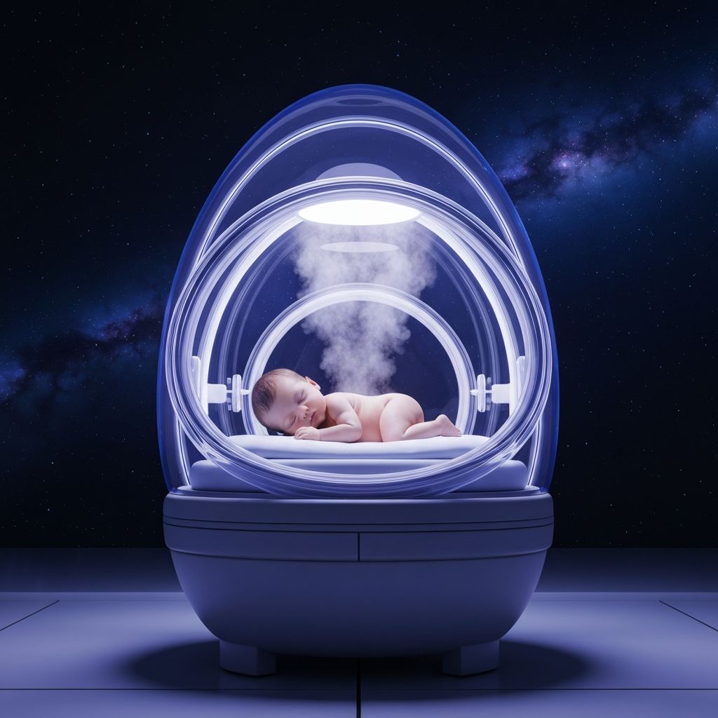 xAI NanoVapor neonatal pod with sleeping newborn surrounded by gentle nano vapor